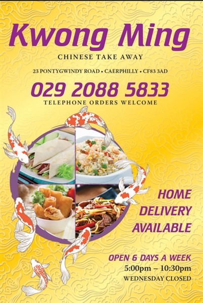 Menu of Kwong Ming, Chinese takeaway in Caerphilly