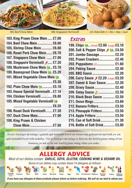 Menu of Kwong Ming, Chinese takeaway in Caerphilly